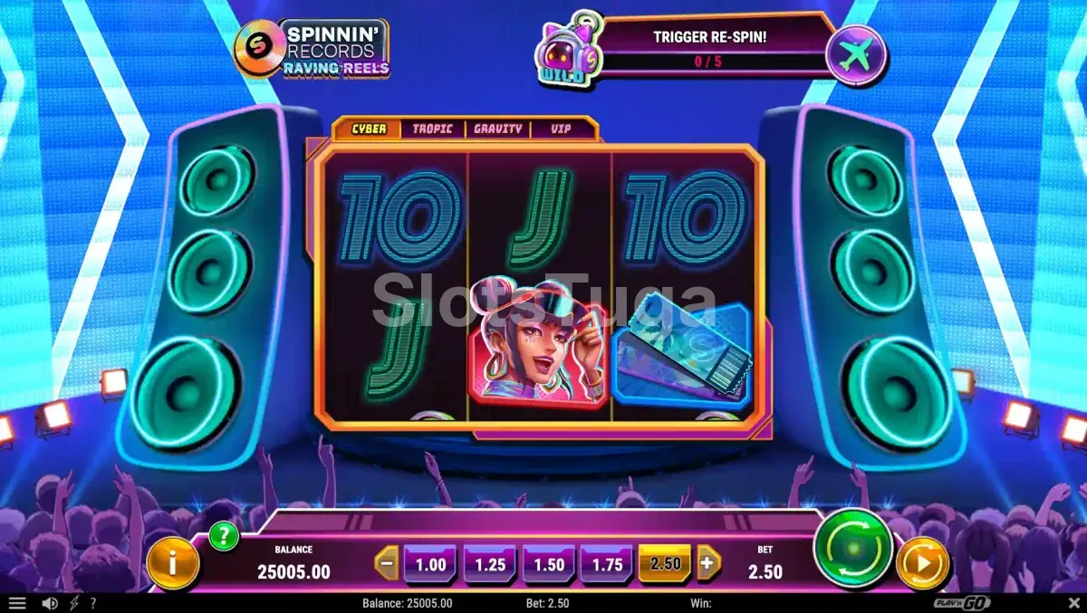 Jogo base do Spinnin' Records Raving Reels em ação