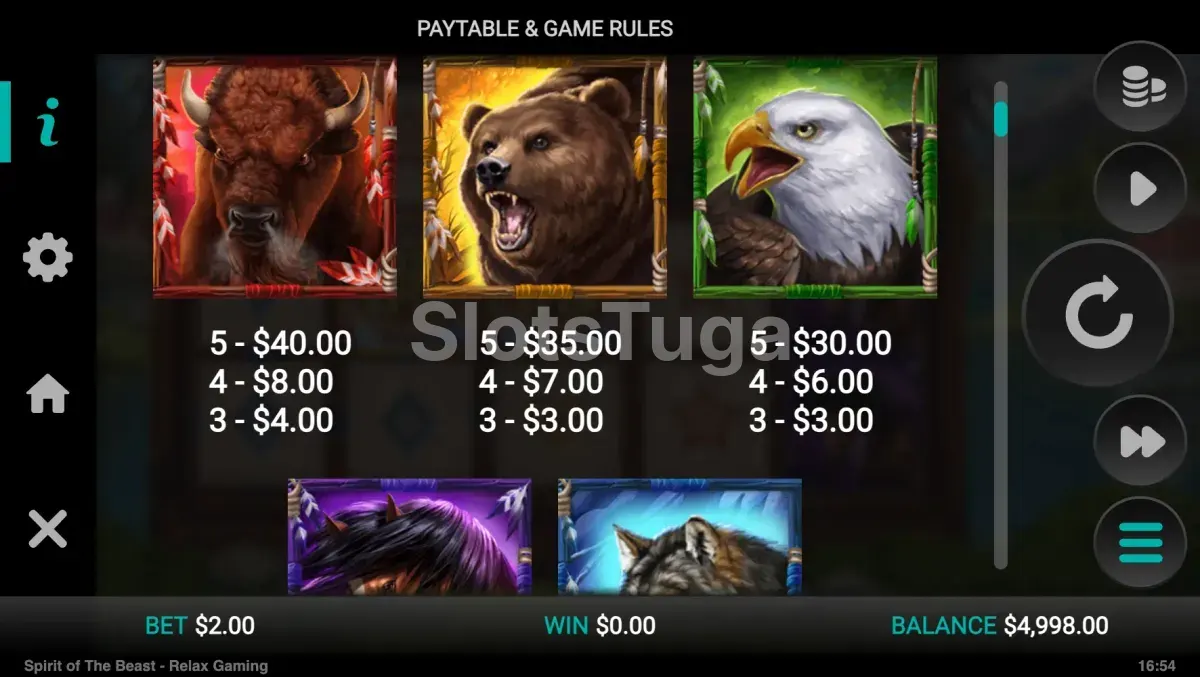 Tabela de pagamentos da Spirit of the Beast com todos os símbolos