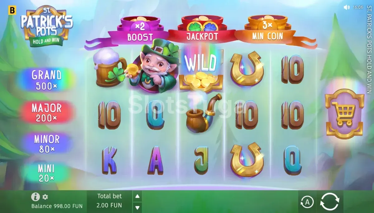 Jogo base de St. Patricks Pots com símbolos de trevo e potes especiais