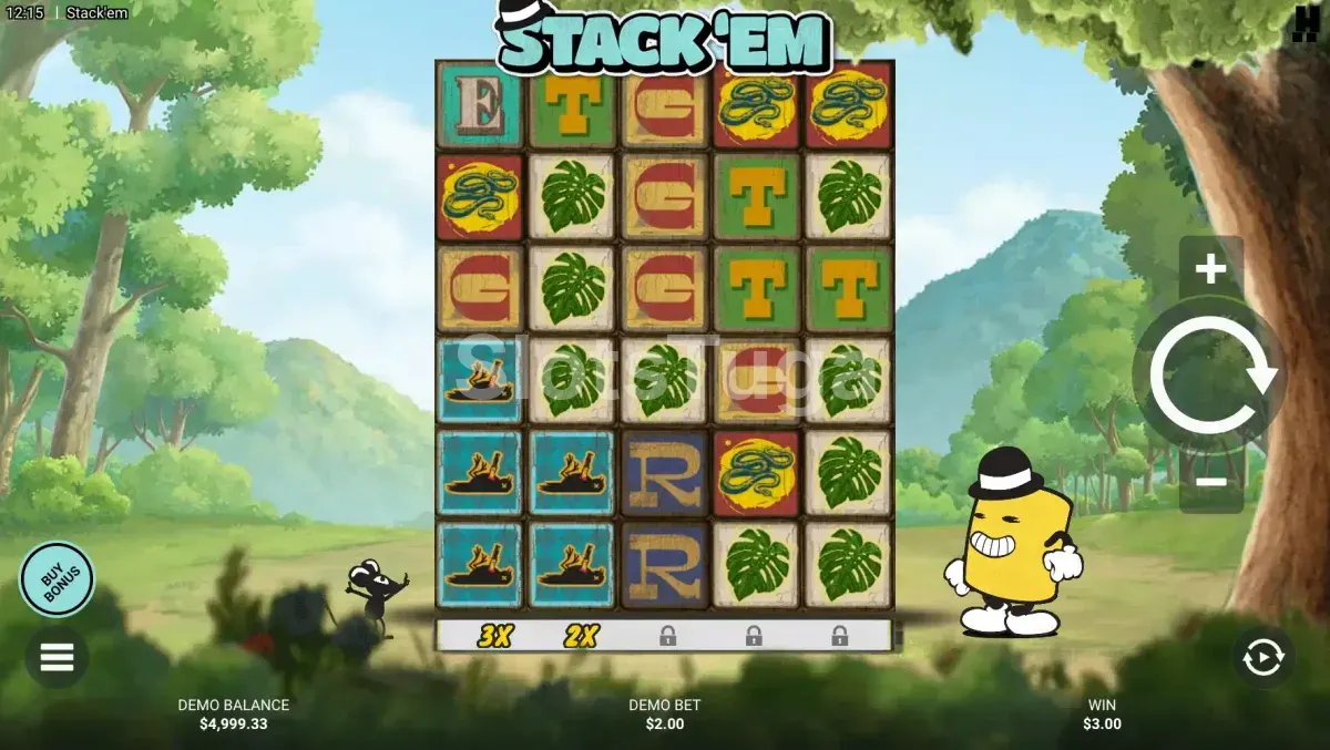 Jogo base da Stack 'Em com grid 5x6 e multiplicadores por coluna