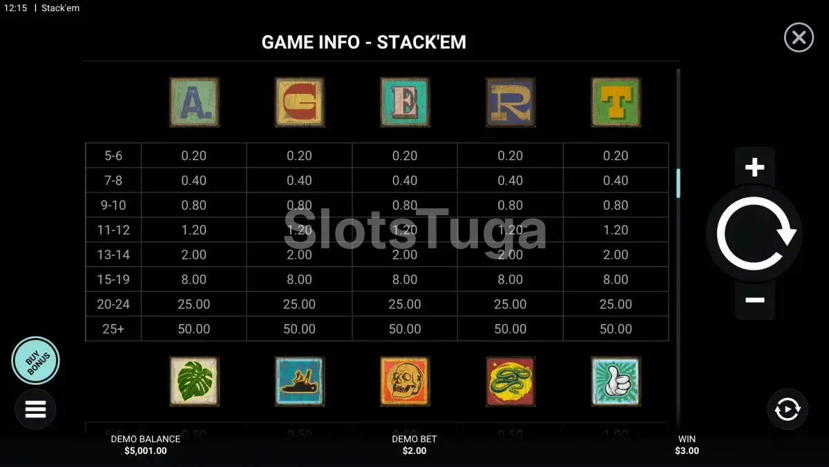 Tabela de pagamentos da Stack 'Em mostrando valores por cluster