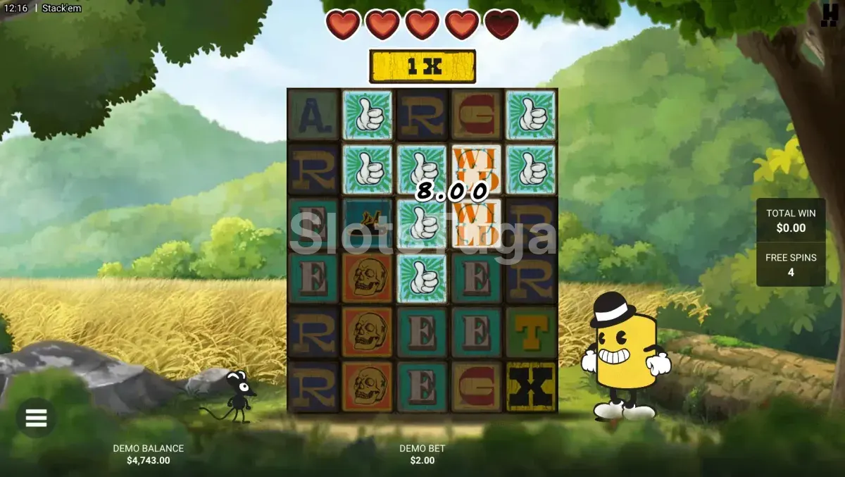 Rodada de giros grátis da Stack 'Em com multiplicador acumulando