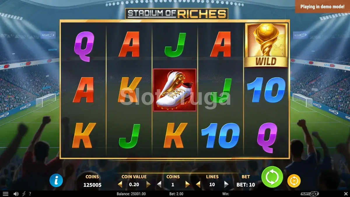 Tela principal do slot Stadium of Riches com a multidão ao fundo
