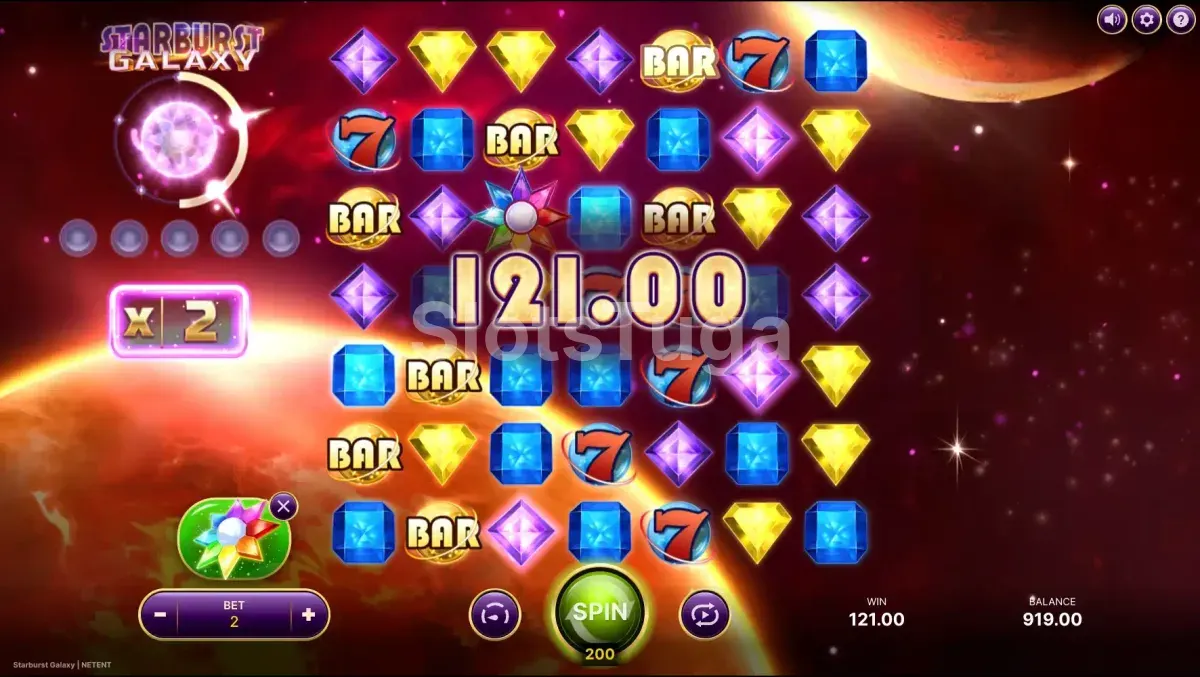 Big win no Starburst Galaxy com multiplicadores acumulados no final de rodada