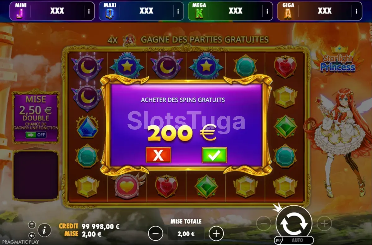 Ecrã de compra de bónus de Starlight Princess Oranje Jackpot