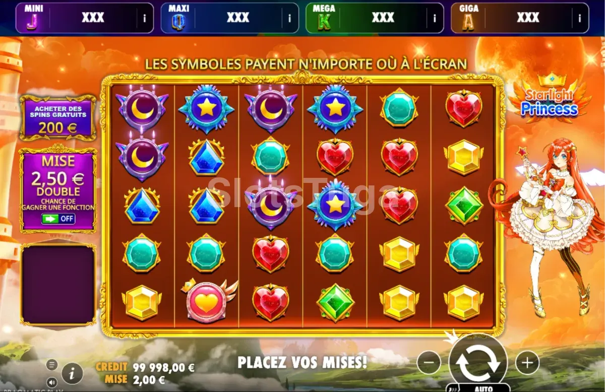 Jogo base de Starlight Princess Oranje Jackpot com a grelha de 6 rolos