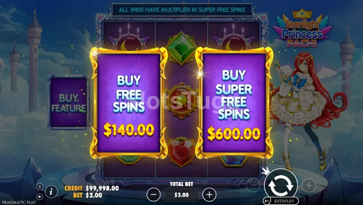 Compra de bônus da Starlight Princess Pachi com as duas opções disponíveis