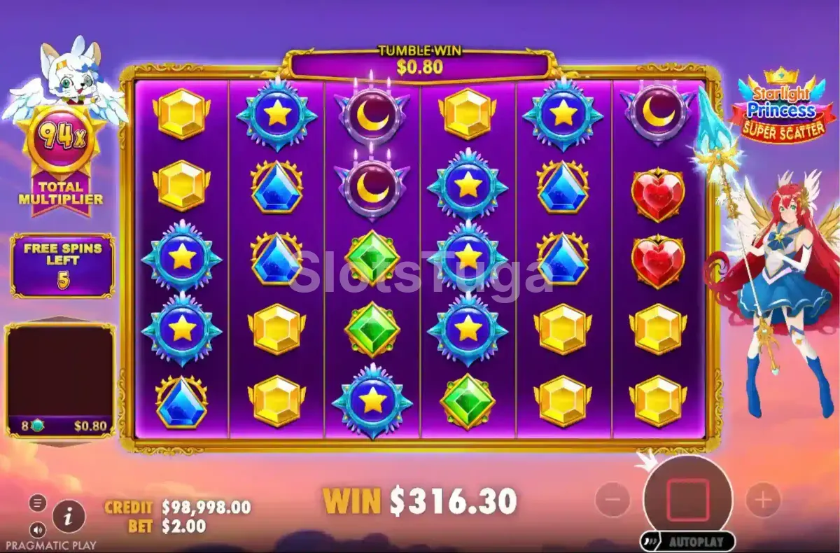 Rodadas grátis ativadas na Starlight Princess Super Scatter