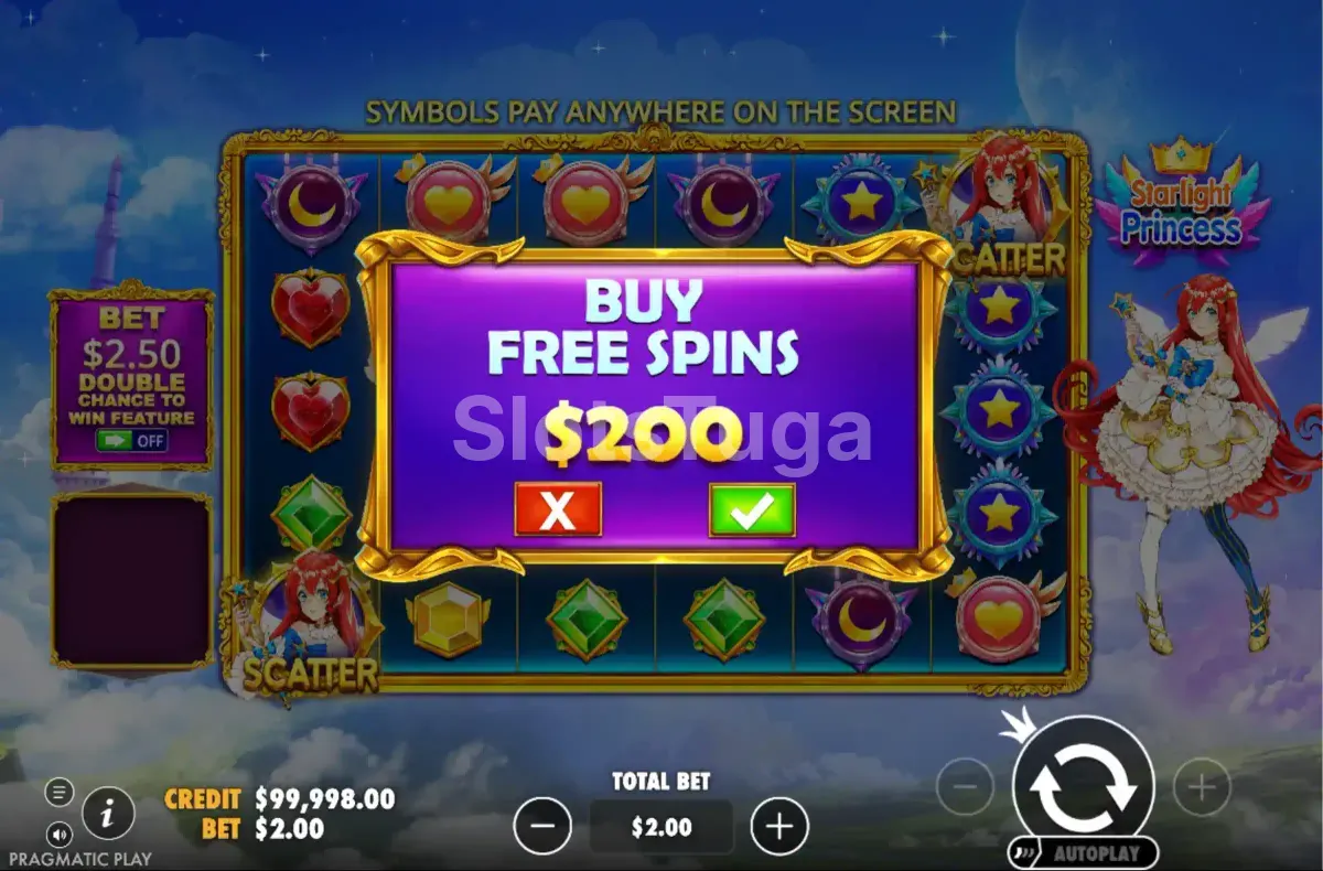 Ecrã de compra de bónus em Starlight Princess