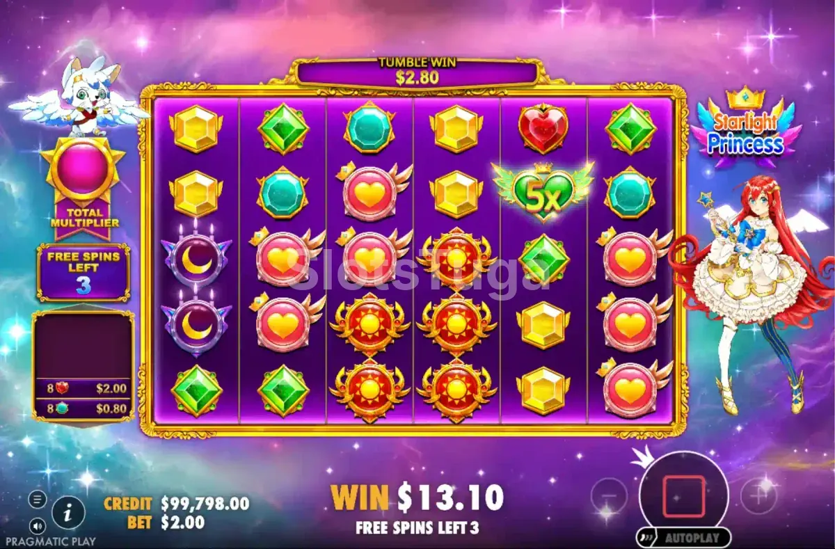 Rodadas grátis de Starlight Princess com multiplicador total