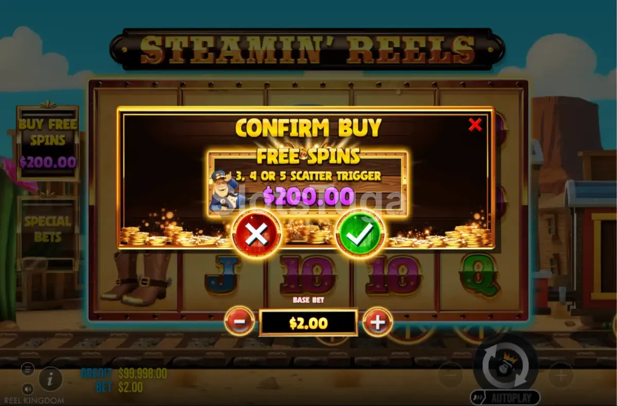 Menu de compra de bônus da slot Steamin Reels da Pragmatic Play