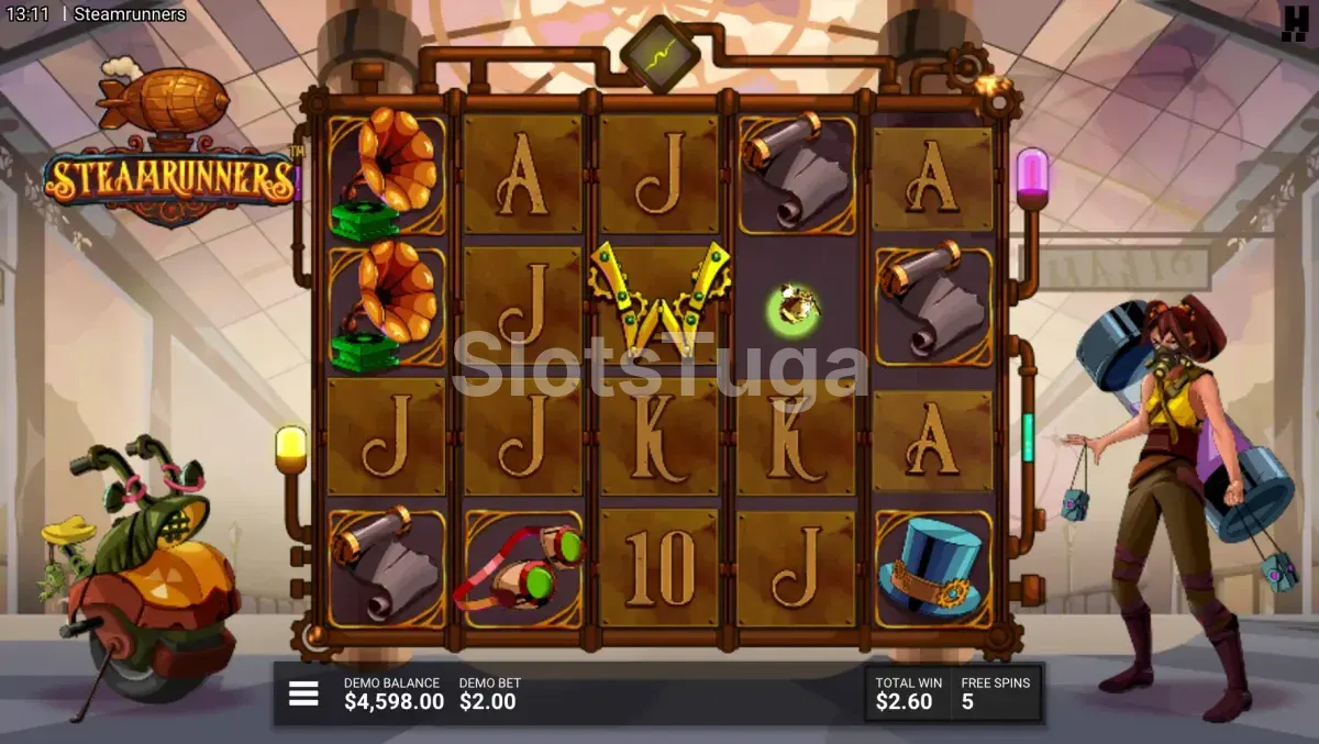 Rodada de free spins ativada no Steamrunners com multiplicadores visíveis