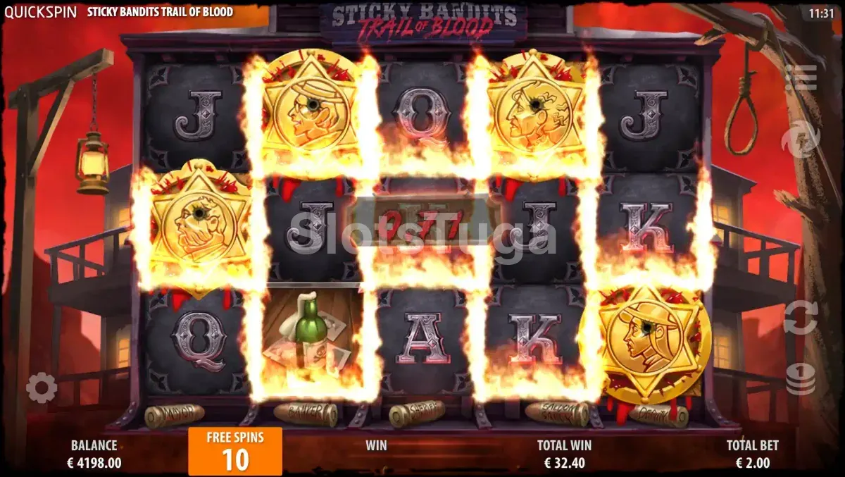 Rodadas grátis ativadas no Sticky Bandits Trail of Blood com sticky wilds na grade