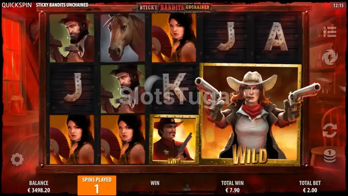 Rodadas grátis ativadas na slot Sticky Bandits Unchained com Wilds grudados nos rolos