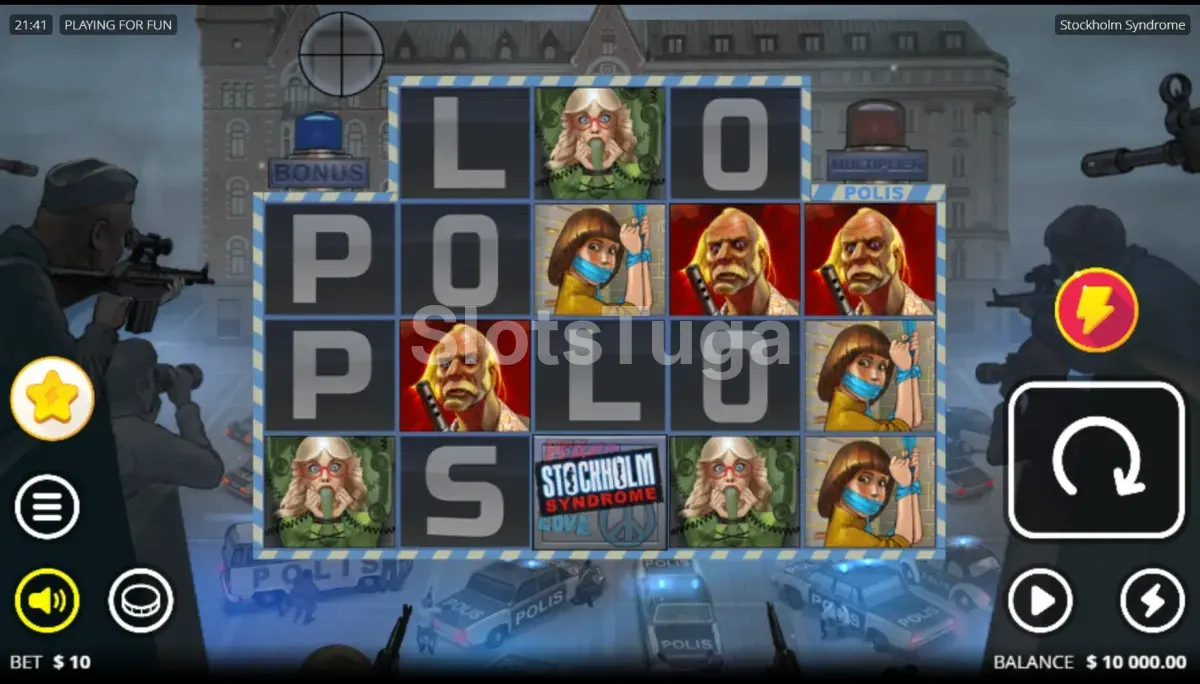 Jogo base da Stockholm Syndrome com os 5 rolos e 4 linhas em destaque