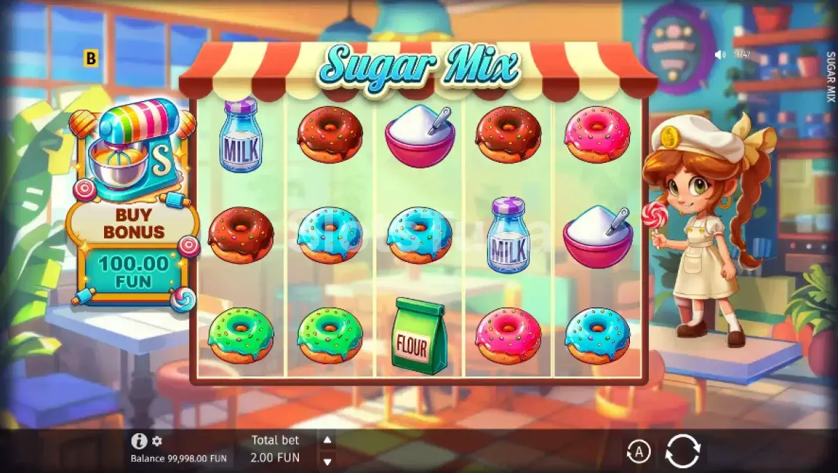 Jogo base da Sugar Mix, tela principal com os rolos coloridos