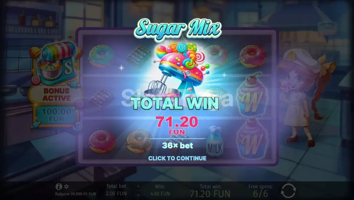 Tela de grande vitória na Sugar Mix com multiplicador destacado