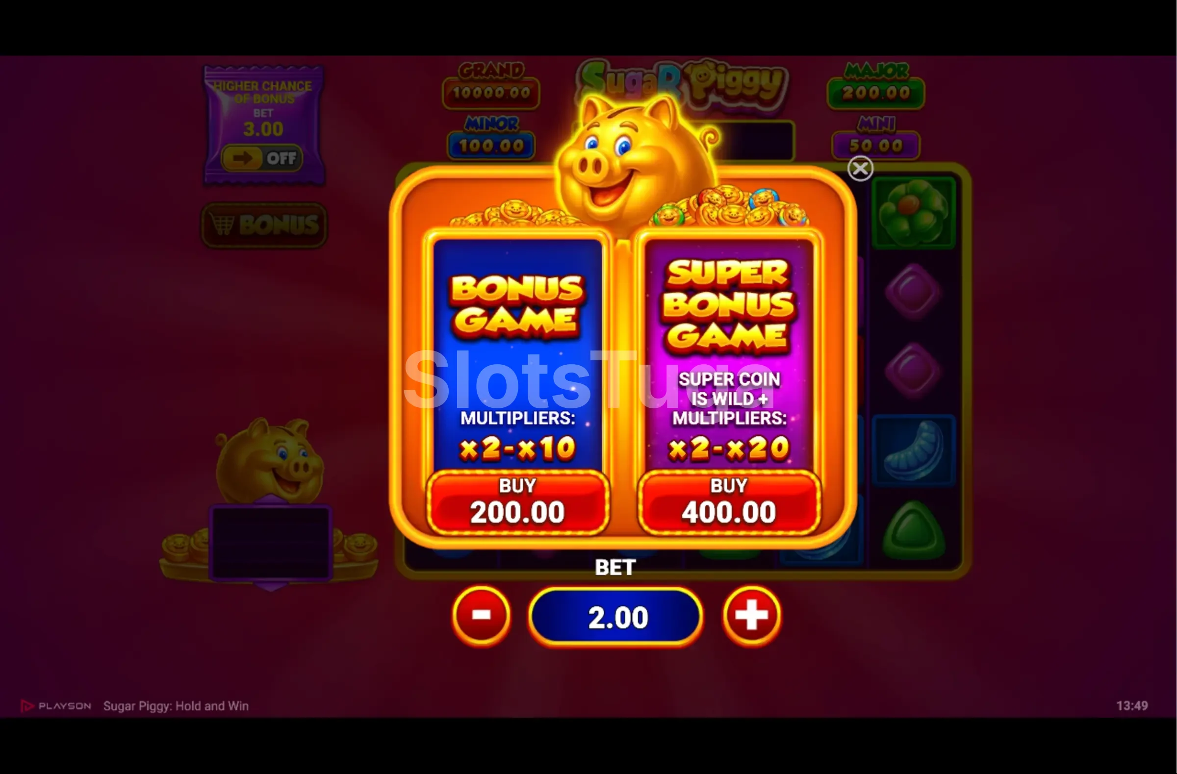 Tela de compra de bônus da slot Sugar Piggy