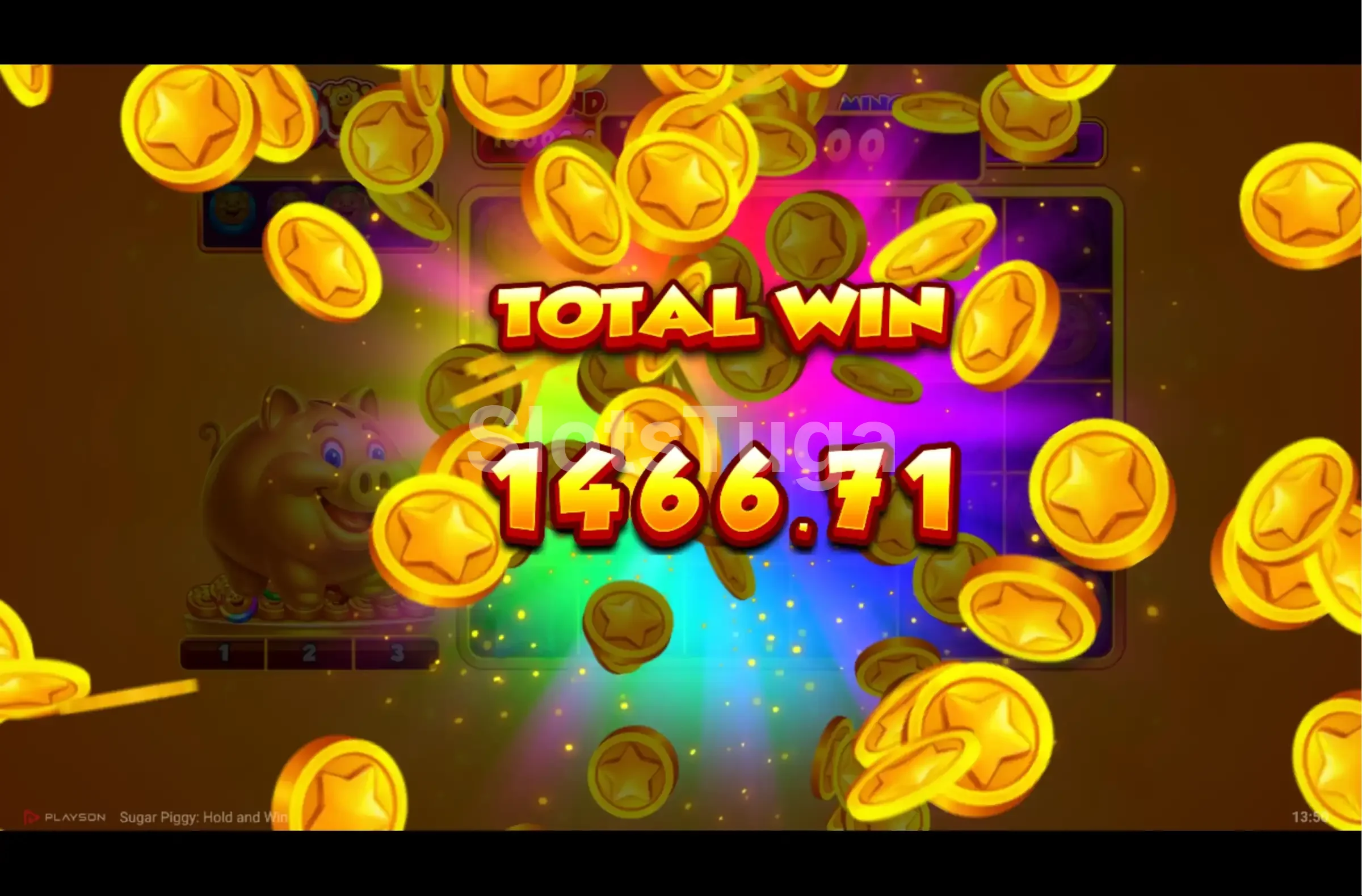 Grande vitória na slot Sugar Piggy com multiplicadores ativos
