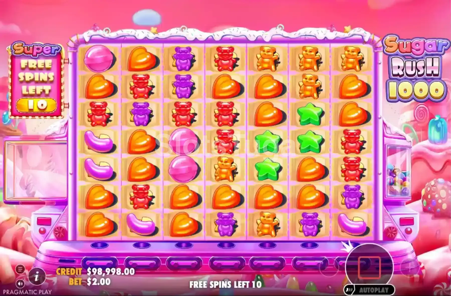 Rodadas grátis ativas na Sugar Rush 1000 com multiplicadores acumulados