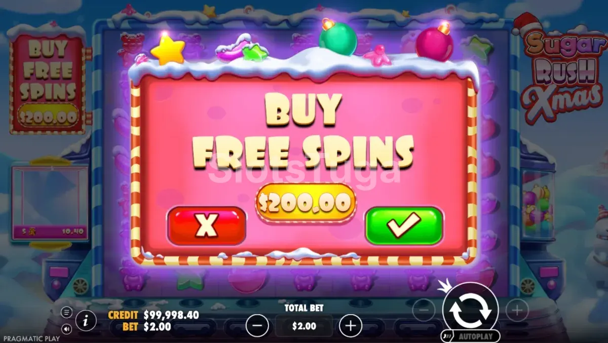 Opção de Bonus Buy disponível no Sugar Rush Xmas