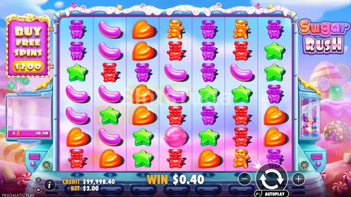 Tela principal do Sugar Rush com grid colorido de balas e doces