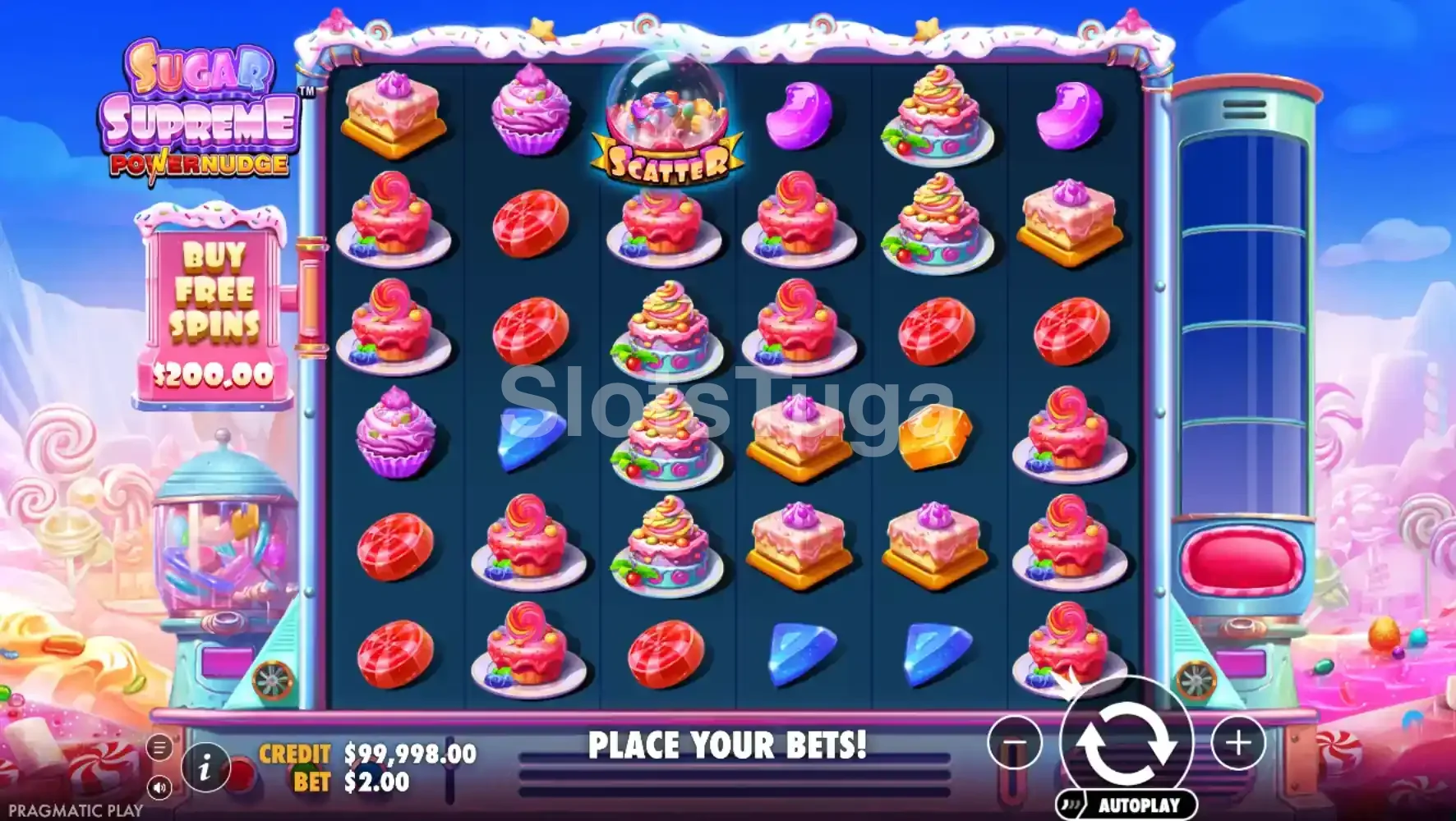 Jogo base da Sugar Supreme Powernudge com grade 6x6 colorida