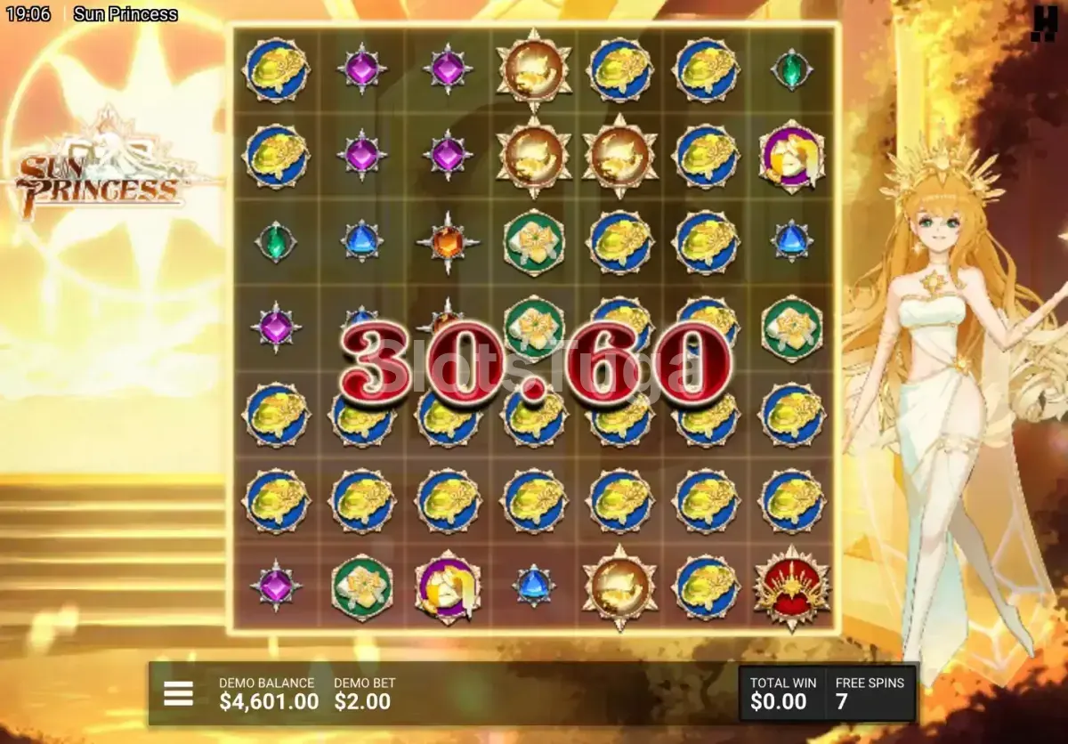 Tela de grande vitória na Sun Princess com o multiplicador máximo