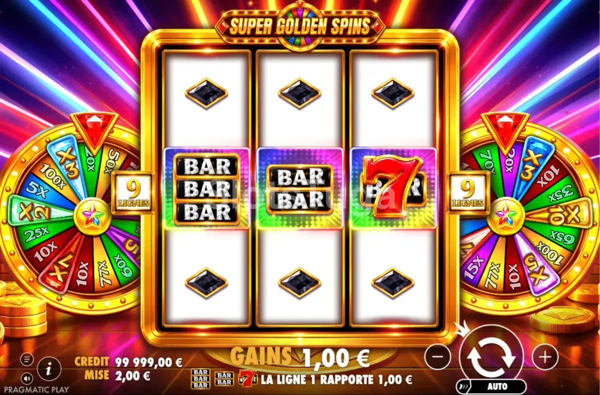 Jogo base de Super Golden Spins com o grid dourado de 3x3