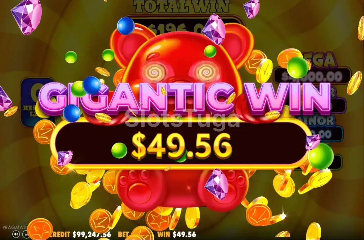 Grande vitória no Super Gummy Strike com animação de ganho explosivo