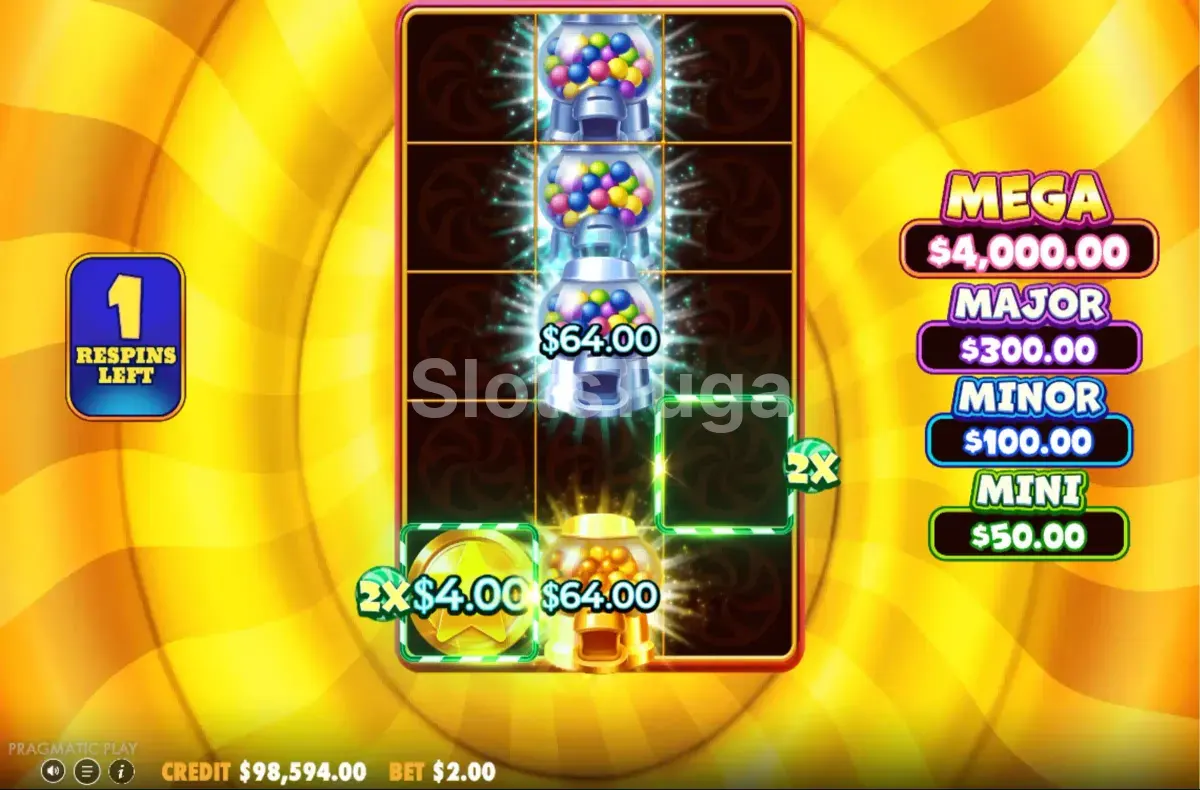 Rodada de giros grátis do Super Gummy Strike com multiplicadores ativos