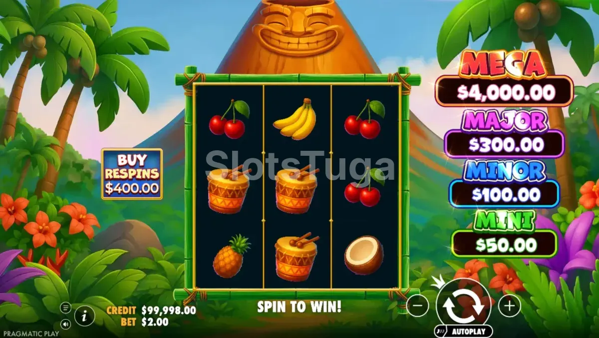 Tela principal do jogo Super Tiki Strike da Pragmatic Play