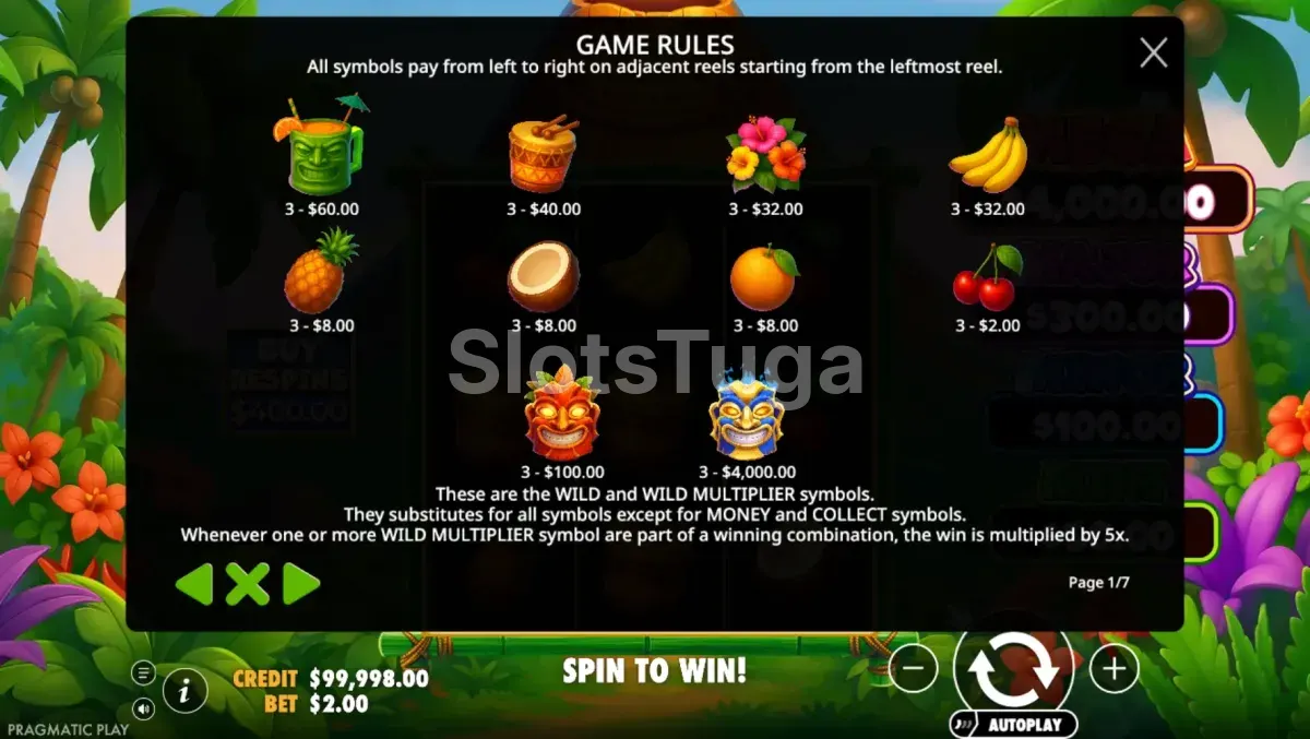 Tabela de pagamentos detalhada da Super Tiki Strike