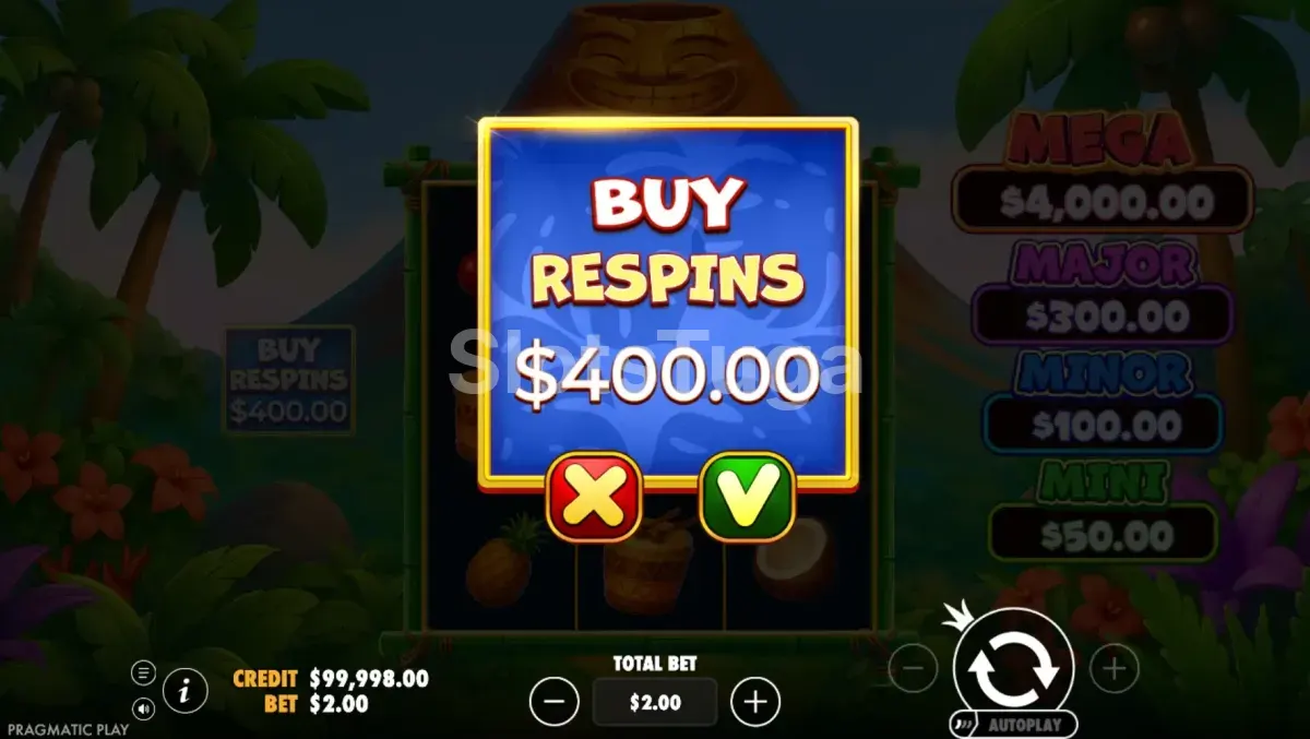 Opção de compra de bônus na Super Tiki Strike da Pragmatic Play