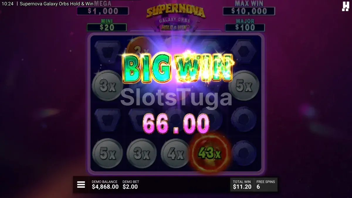 Big win na slot Supernova Galaxy Orbs durante o Hold and Win