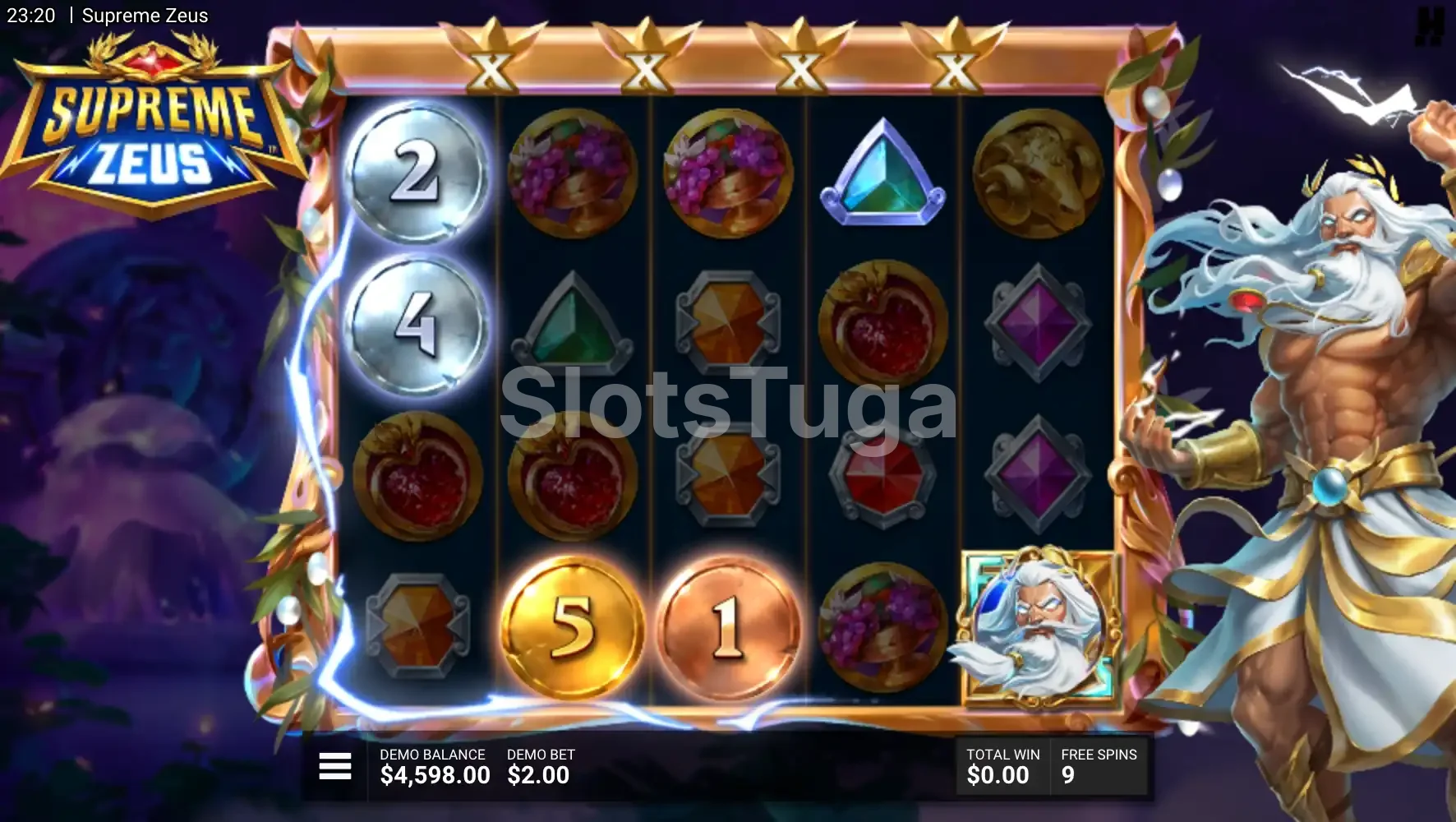 Free spins da Supreme Zeus em ação