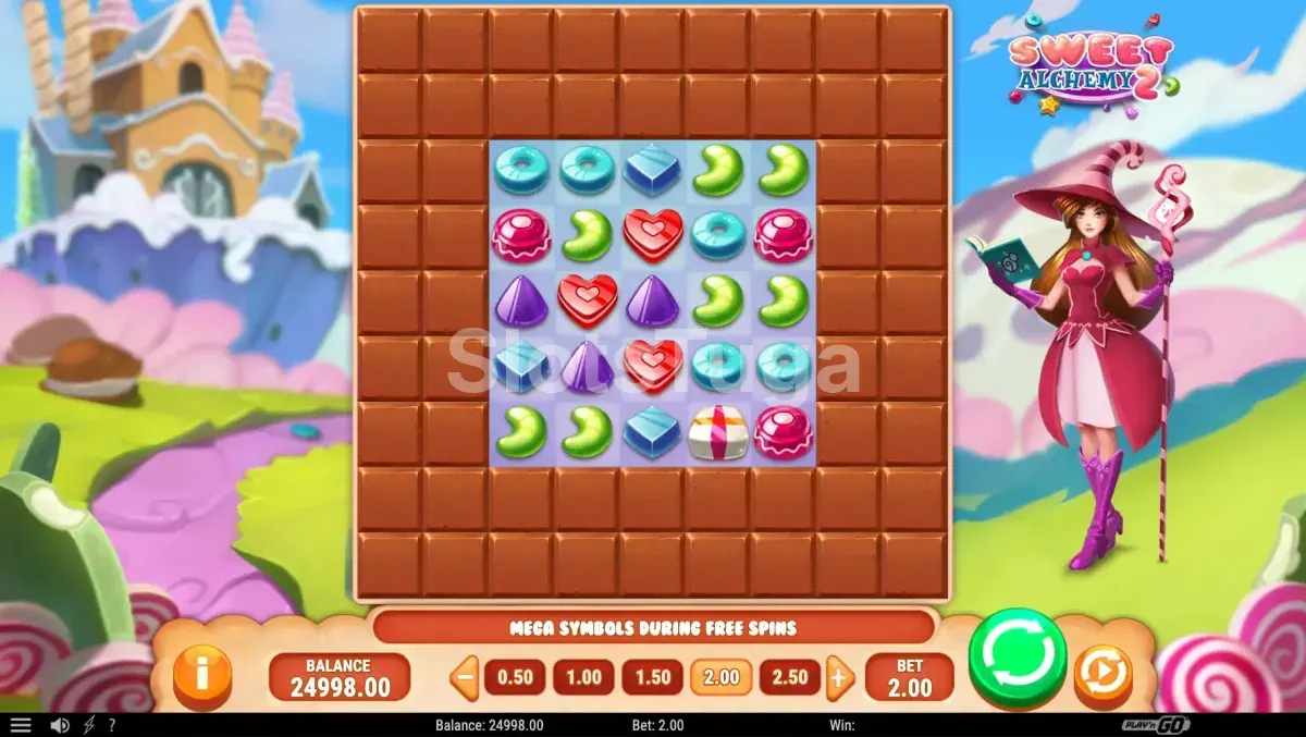 Tela inicial do jogo Sweet Alchemy 2 com o grid de doces