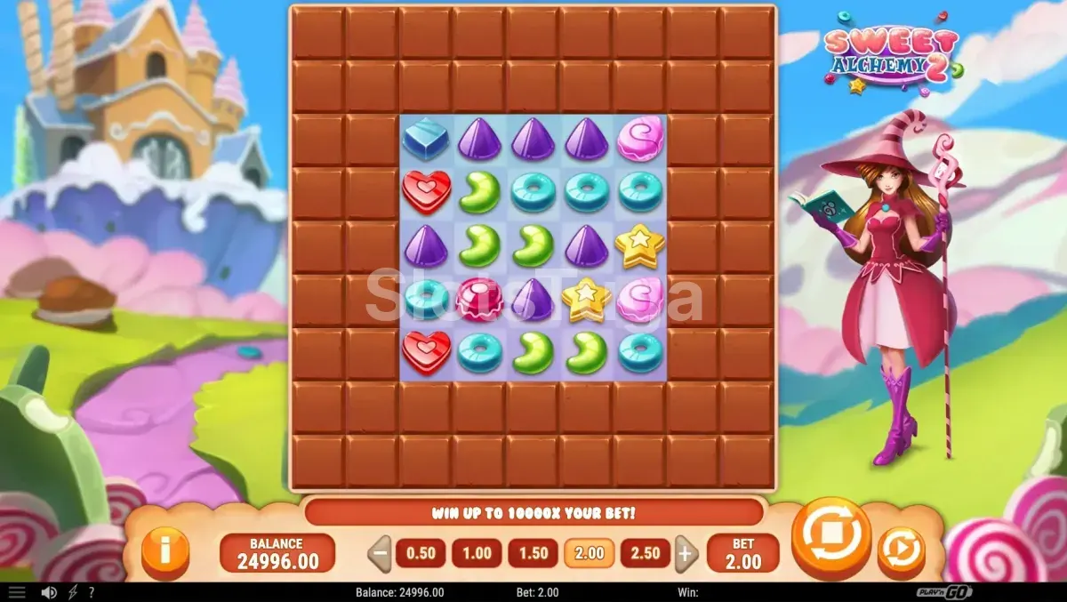 Rodada base expandida no Sweet Alchemy 2 com grid cheio