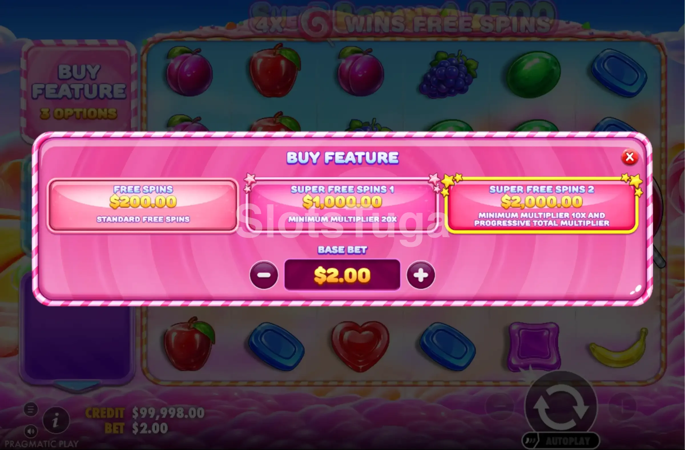 Opção de compra de bônus no Sweet Bonanza 2500 da Pragmatic Play