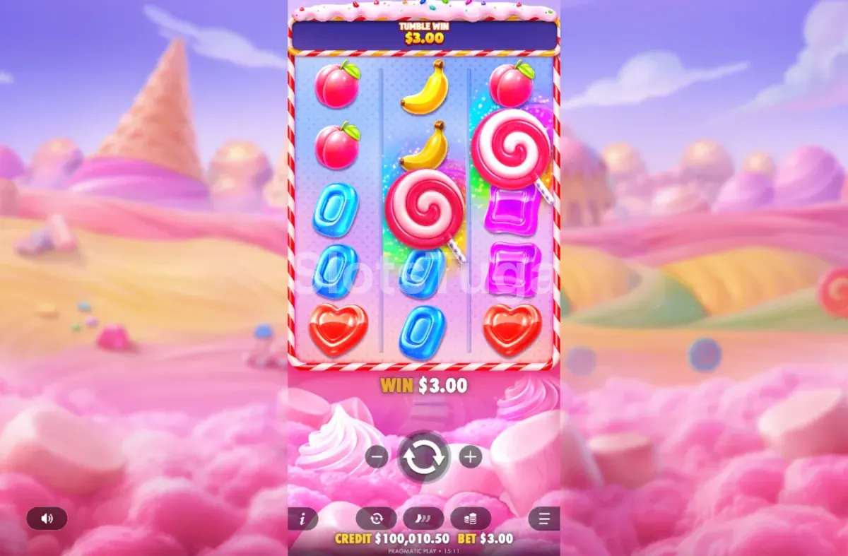 Símbolos scatter da Sweet Bonanza POP no ecrã do jogo