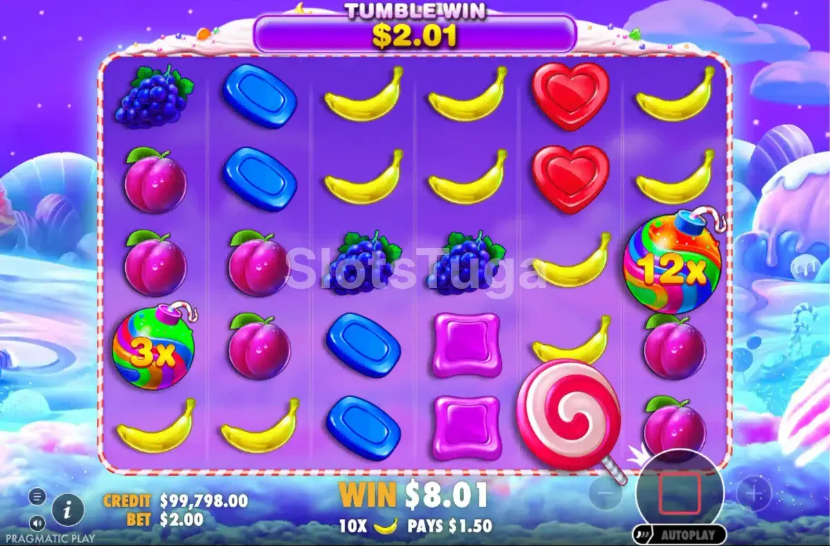 Rodadas grátis da Sweet Bonanza com multiplicadores acumulados na tela