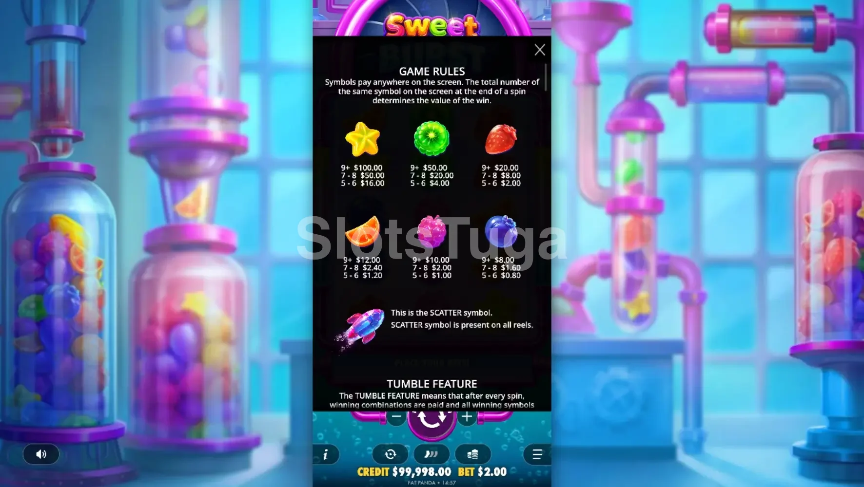 Tabela de pagamentos completa da slot Sweet Burst