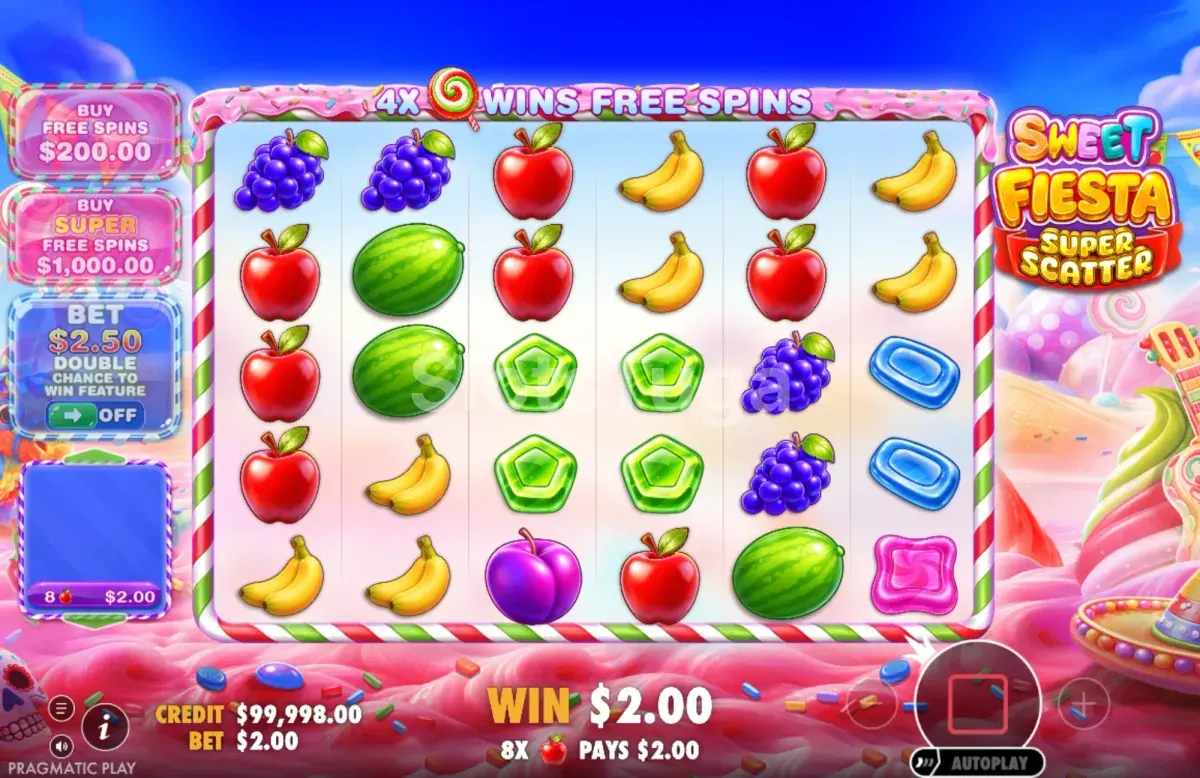 Jogo base de Sweet Fiesta Super Scatter com a grelha de 6x5