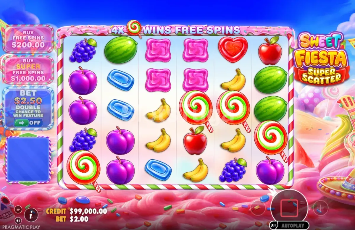 Scatters a activar os Super Free Spins de Sweet Fiesta Super Scatter