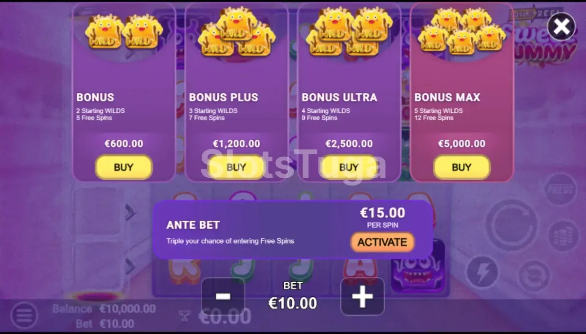 Tela de compra de bônus do jogo Sweet Gummy