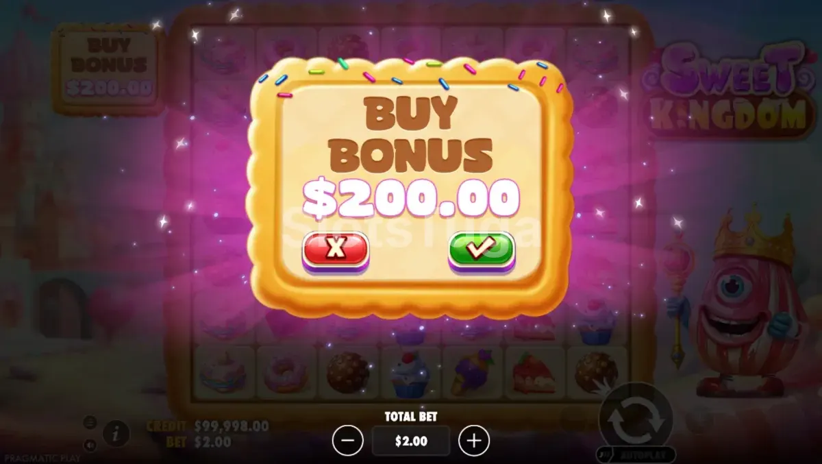 Tela de compra de bônus da Sweet Kingdom da Pragmatic Play