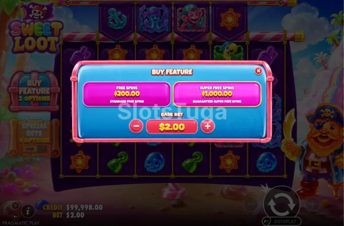 Ecrã de compra de bónus de Sweet Loot