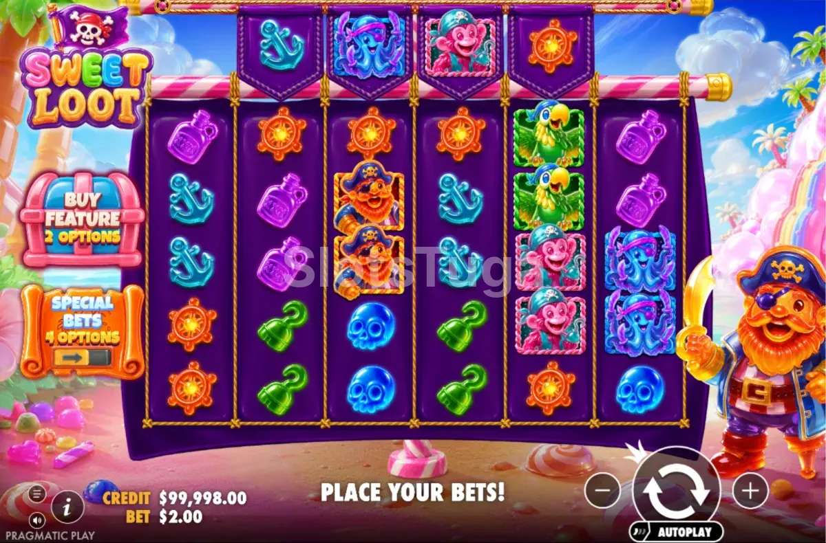 Jogo base de Sweet Loot com a grelha de 6 rolos