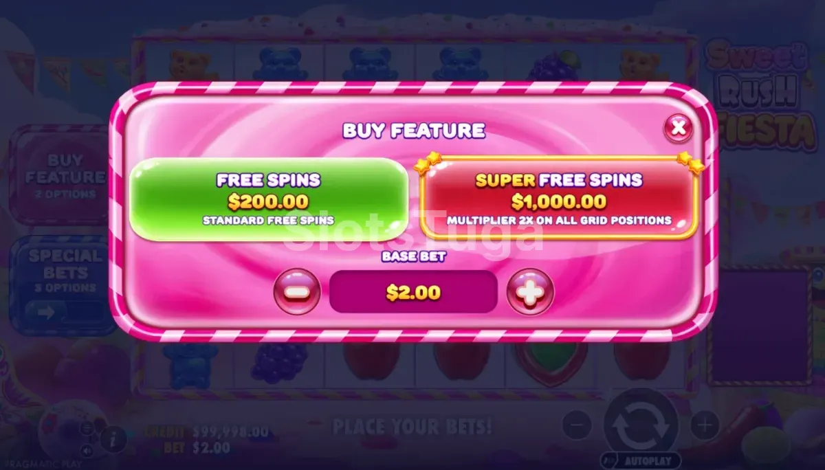 ecrã de compra de bónus em Sweet Rush Fiesta