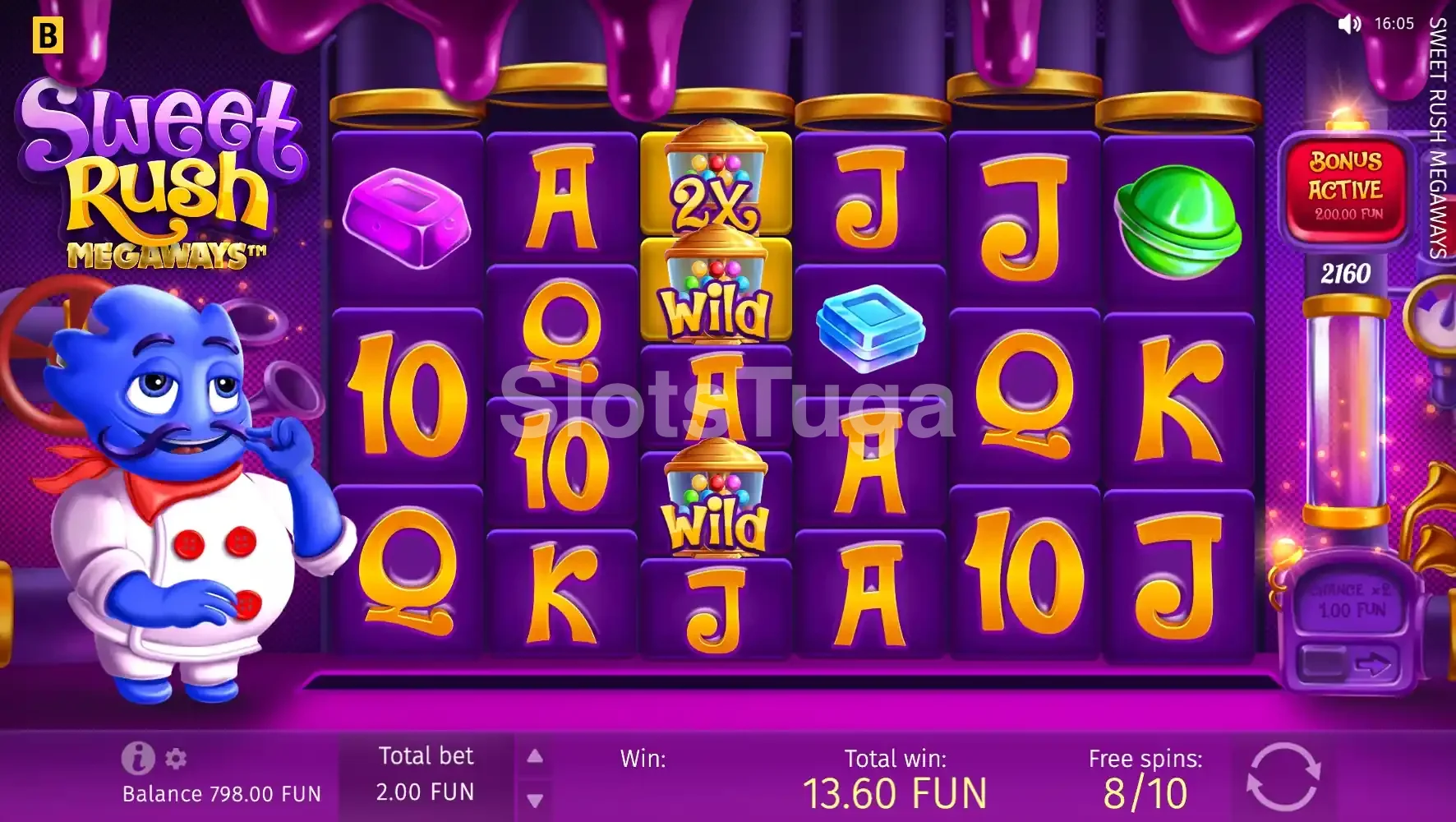 Rodada de giros grátis do Sweet Rush Megaways com wilds grudados